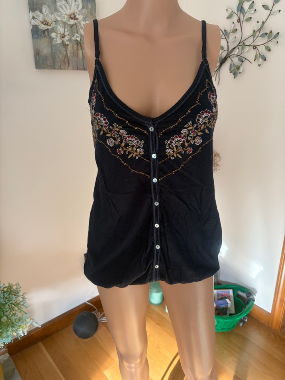 Abercrombie & Fitch Black Embroidered Button-Front Cami